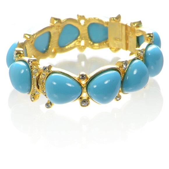 Kenneth Jay Lane Crystal & Triangle Cabochon Hinged Bracelet - Picture 4 of 6